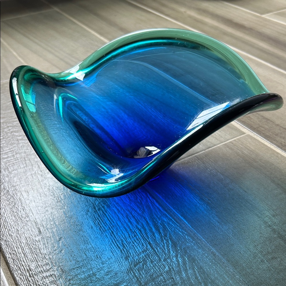 Blue-Green Glass Art Bowl - Decorative Home Art
